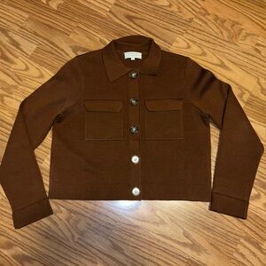 La Maille Sezane Betty Cardigan brown Merino Wool XS Longs Sleeve Button Down